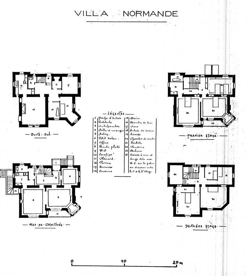 Villa Normande [Cannes. Plans du sous-sol, du rez-de-chaussée, des 1er et 2e étages.] 1902.