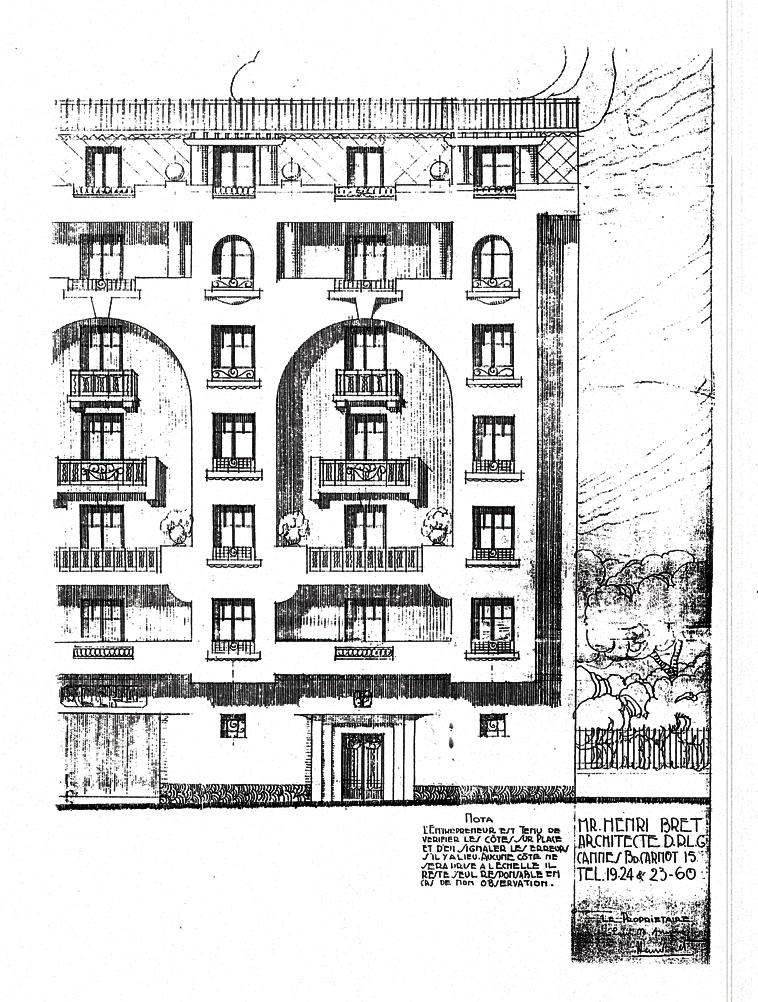 [Palais Vallombrosa à Cannes. Elévation nord]. 1929.
