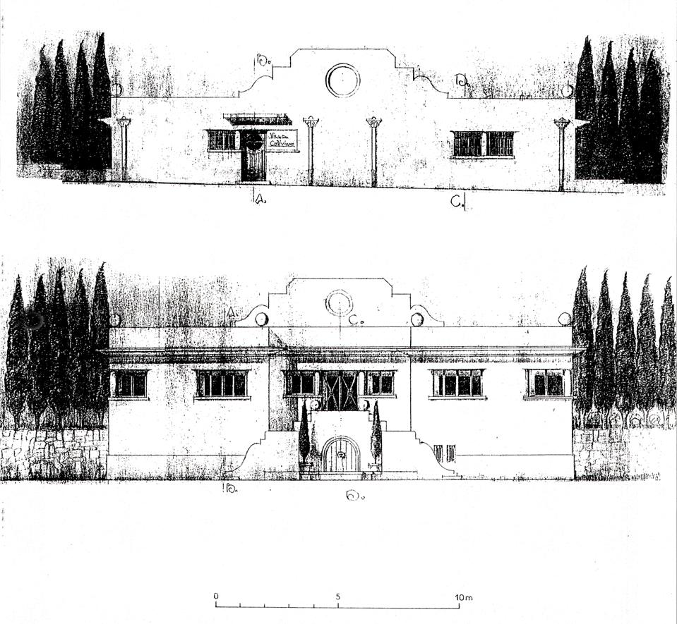 Propriété de Monsieur le Cte de Chevigné quartier de la Californie à Cannes. [Plans, élévations.] 1946. Détail : élévations sud et nord.