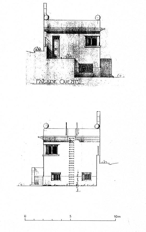 Propriété de Monsieur le Cte de Chevigné quartier de la Californie à Cannes. [Plans, élévations.] 1946. Détail : élévations est et ouest.
