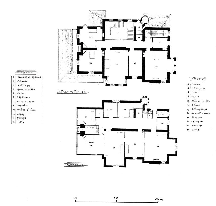 [Villa Les Mimosas à Cannes. Plans du 1er étage et de l'étage de comble. Premier état.] Vers 1880.