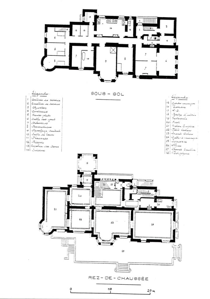 [Villa Les Mimosas à Cannes. Plans du sous-sol et du rez-de-chaussée. Deuxième état.] 1911.