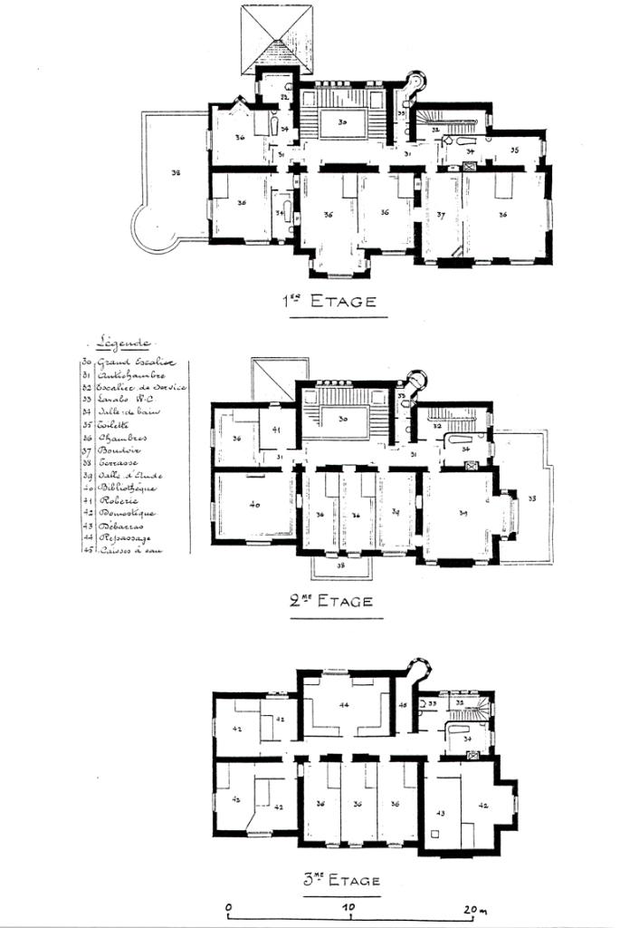 [Villa Les Mimosas à Cannes. Plans des 1er, 2e et 3e étages. Deuxième état.] 1911.