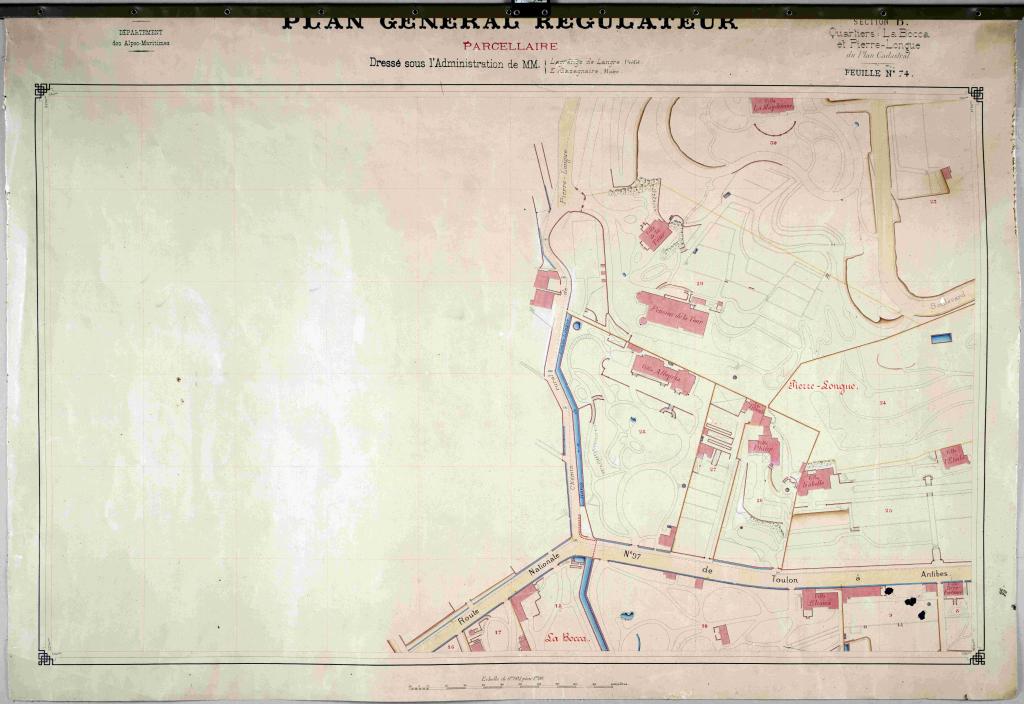 Plan général régulateur [de Cannes]. Section D. Quartiers La Bocca et Pierre-Longue, 1884.