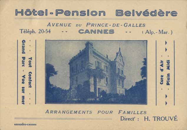 Hôtel-Pension Belvédère. [Vue d'ensemble prise du sud-ouest], début du 20e siècle.