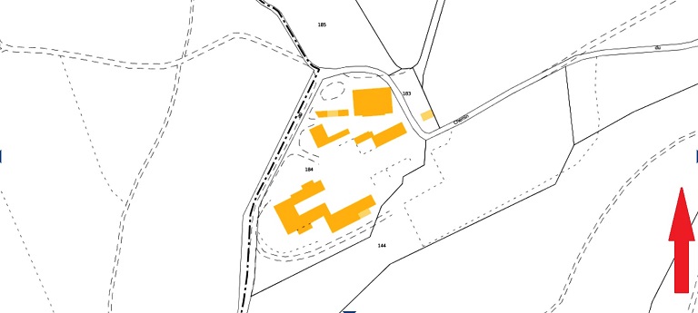 Plan de masse et de situation d'après le cadastre moderne de 2022, section A, parcelles 183-184.