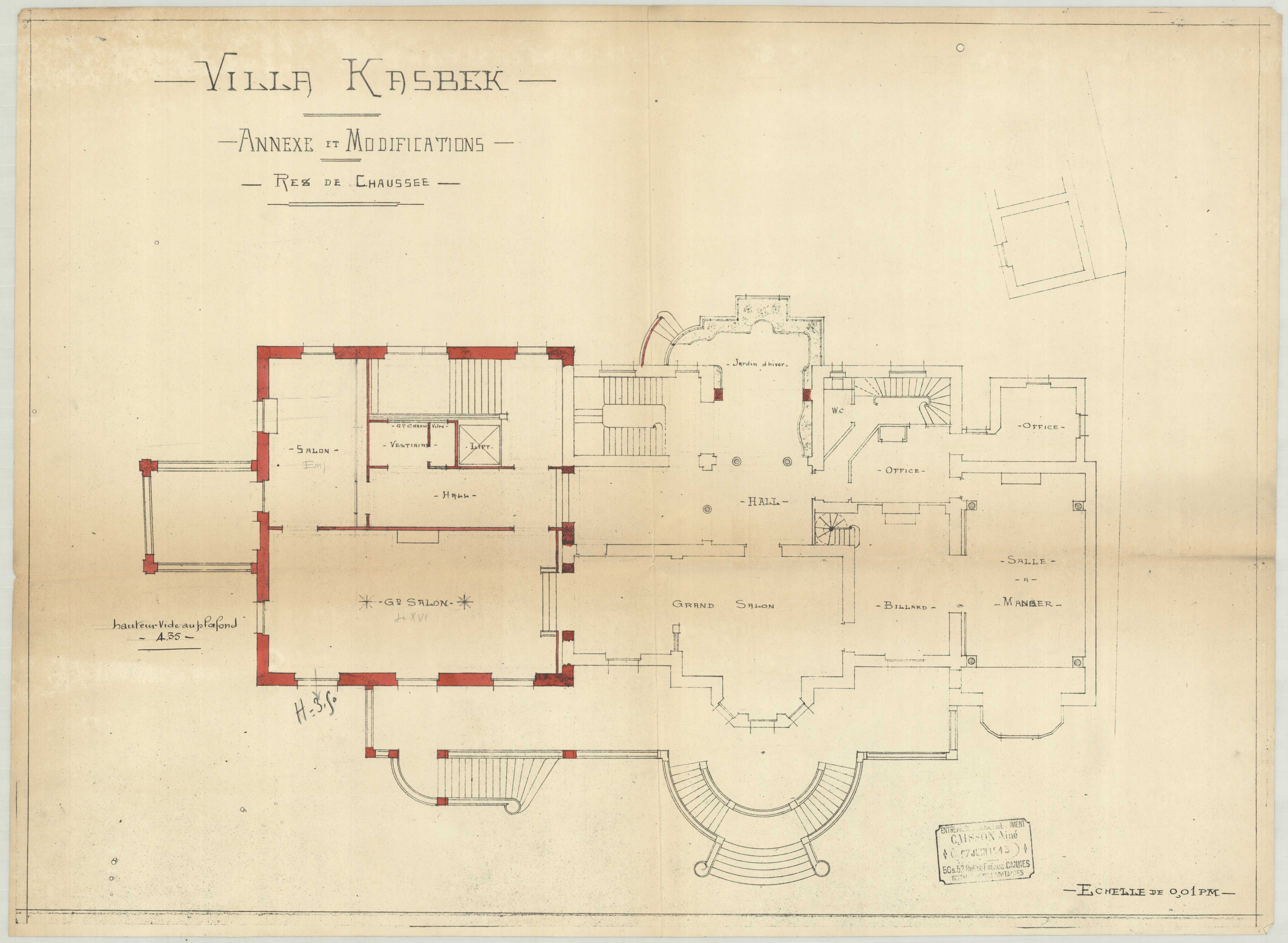 Villa Kasbek. Annexes et modifications. Rez-de-chaussée. [Plan du rez-de-chaussée], 1913.
