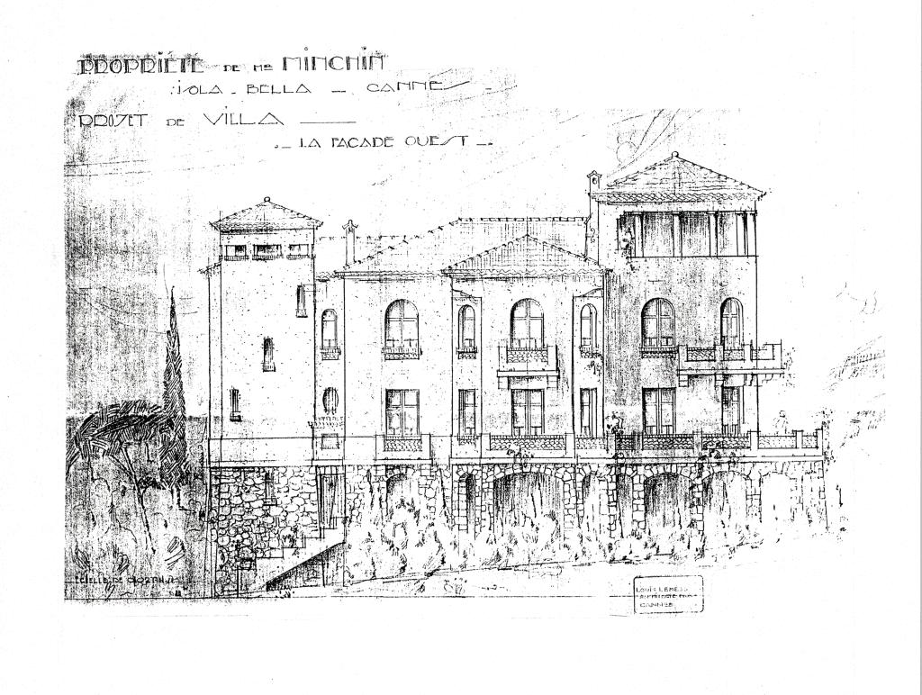 Propriété de Mr. Minchin - Isola Bella - Cannes. Projet de villa. La façade ouest. 1928.