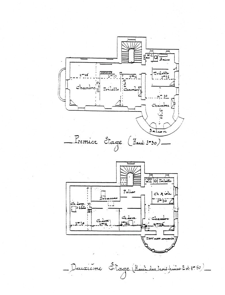 Villa Petite Roccamare. Route de Fréjus à Cannes. Premier étage. Deuxième étage. Vers 1951.