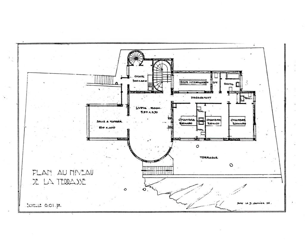 [Villa la Romée à Cannes, avant-projet]. Plan au niveau de la terrasse [rez-de-chaussée surélevé]. 1928.