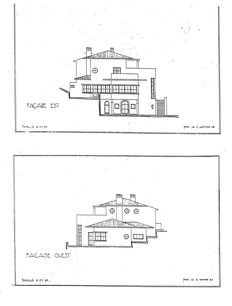 [Villa la Romée à Cannes, avant-projet]. Façade Est. Façade ouest. 1928.