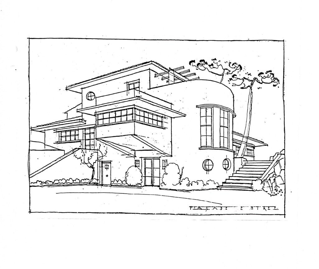 [Villa la Romée à Cannes, avant-projet]. Façade entrée. [Vue perspective] 1928.