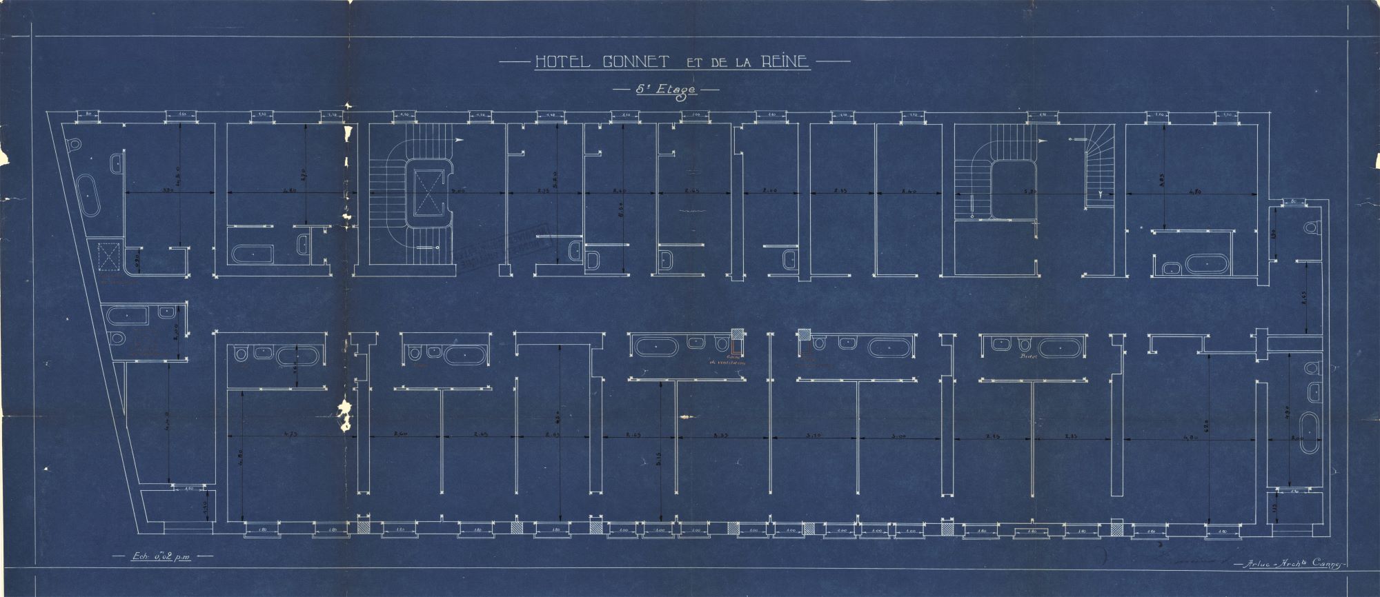 Hôtel Gonnet et de la Reine. 5e étage. [Plan], [1925].