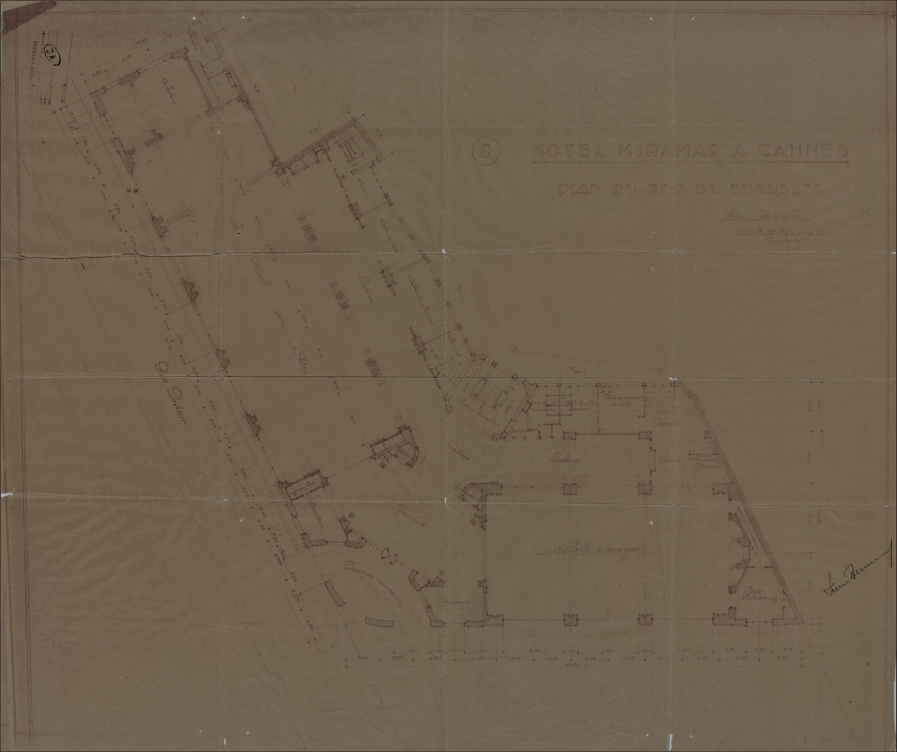 Hôtel Miramar à Cannes. Plan du rez-de-chaussée, 1927.