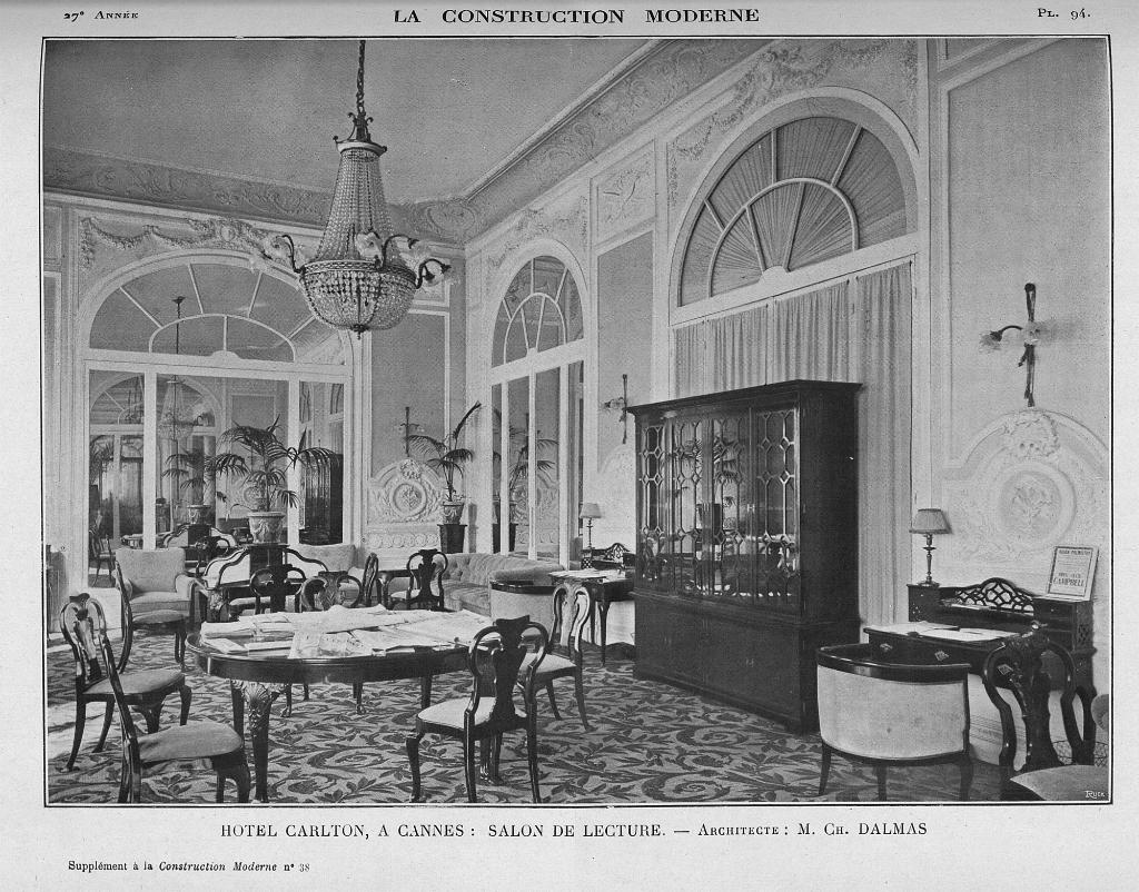 Hôtel Carlton, à Cannes : Salon de lecture. - Architecte : M. Ch. Dalmas, 1912.