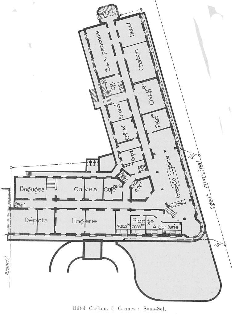 Hôtel Carlton, à Cannes : Sous-sol [Plan], 1912.