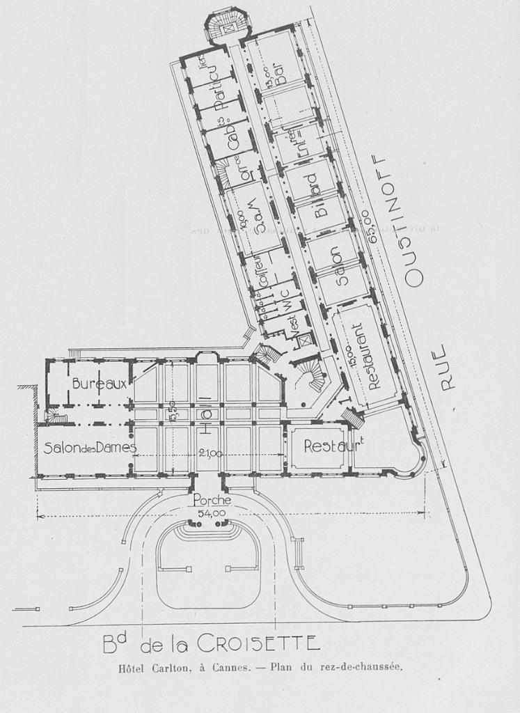 Hôtel Carlton, à Cannes : Plan du rez-de-chaussée, 1912.