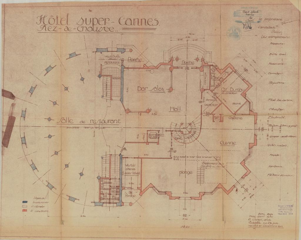 Hôtel Super-Cannes. Rez-de-chaussée, 1941.