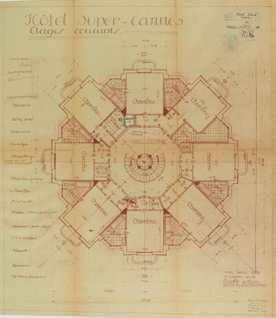 Hôtel Super-Cannes. Etages courants, 1941.