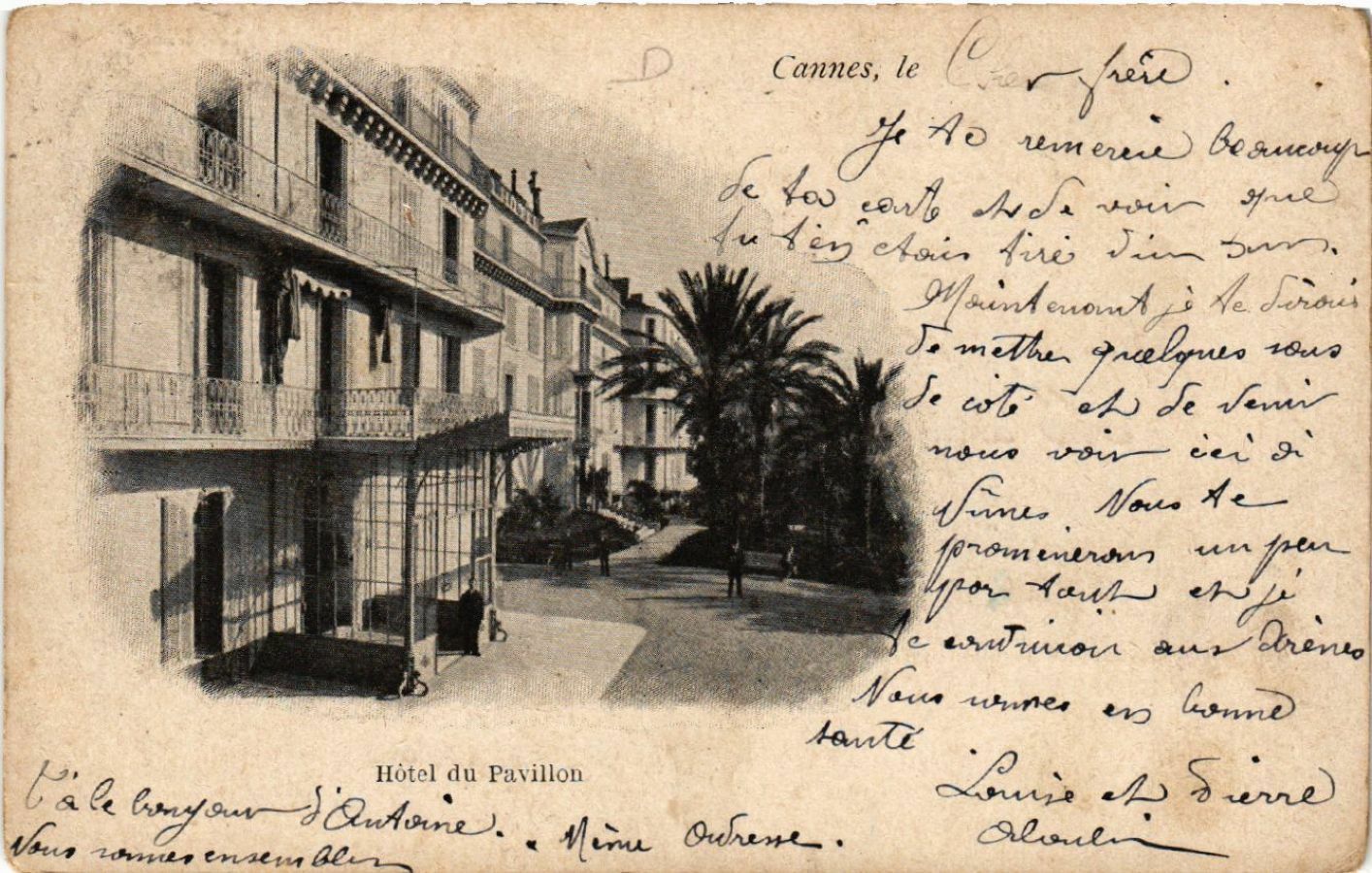 Hôtel du Pavillon. [Cannes], [avant 1905]. Vue rapprochée de la façade.
