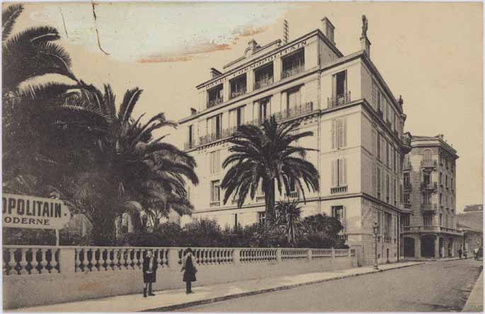 [Hôtel Cosmopolitain à Cannes. Vue en perspective de la façade sur le parc.], [vers 1930].