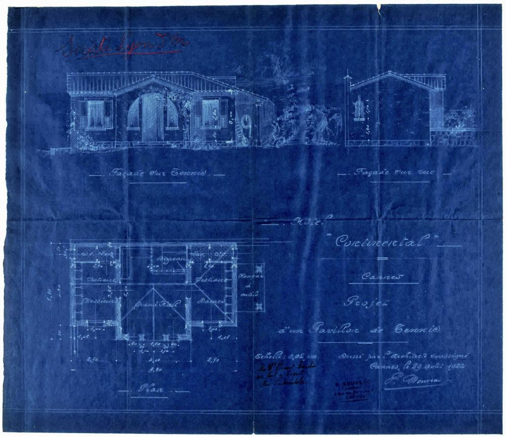 Hôtel Continental. Cannes. Projet d'un pavillon de tennis, 1922.