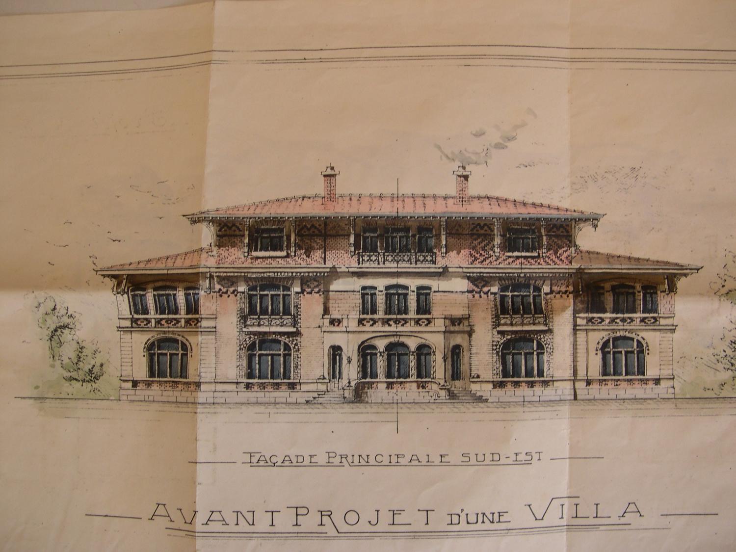 Avant-projet d'une villa. Façade principale sud-est. [Premier projet pour la villa de la Croix des Gardes à Cannes.], [janvier 1918].