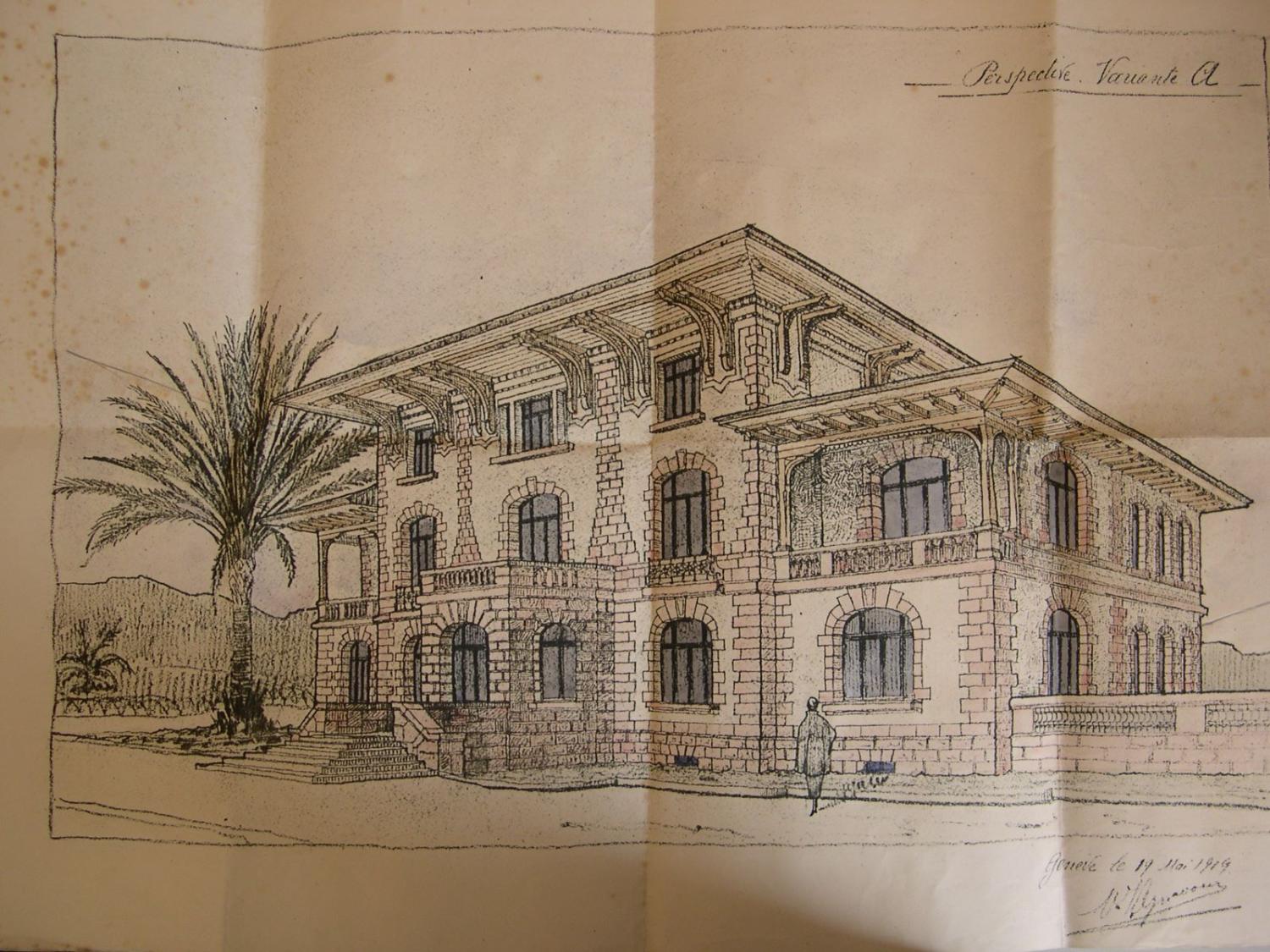 [Sixième projet pour la villa de la Croix des Gardes à Cannes. Vue en perspective. Variante A.], 19 mai 1919.