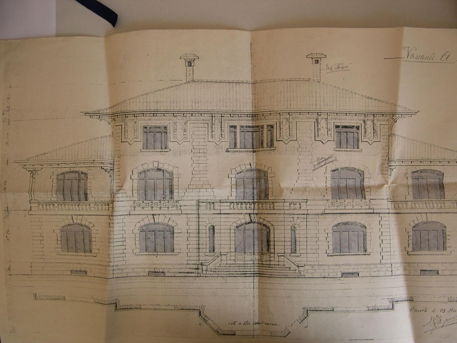 [Sixième projet pour la villa de la Croix des Gardes à Cannes. Façade. Variante A.], 13 mai 1919.