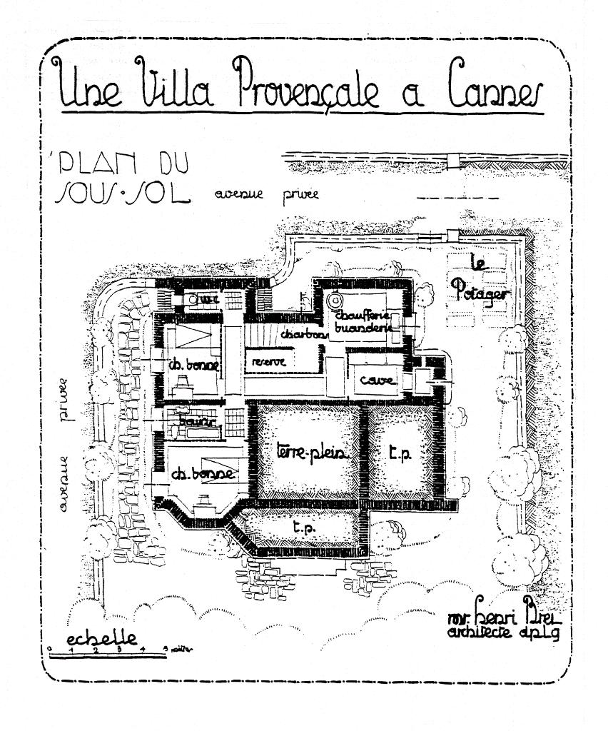 Une villa provençale à Cannes [villa Bagatelle]. Plan du sous-sol, [1931].
