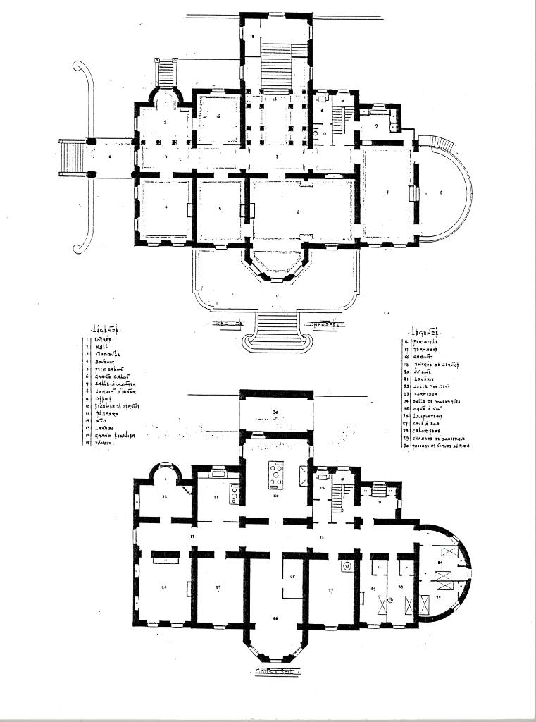 [Château Thorenc avant transformation. Plans du sous-sol et du rez-de-chaussée], vers 1890.