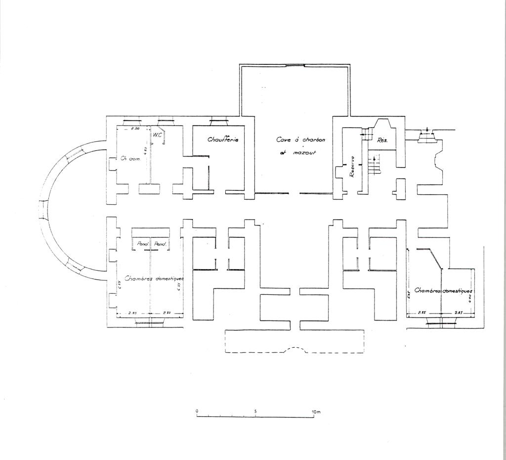 [Château Thorenc après ultimes transformations. Plans du sous-sol, du rez-de-chaussée et du 1er étage.], après 1932. Détail : plan du sous-sol.