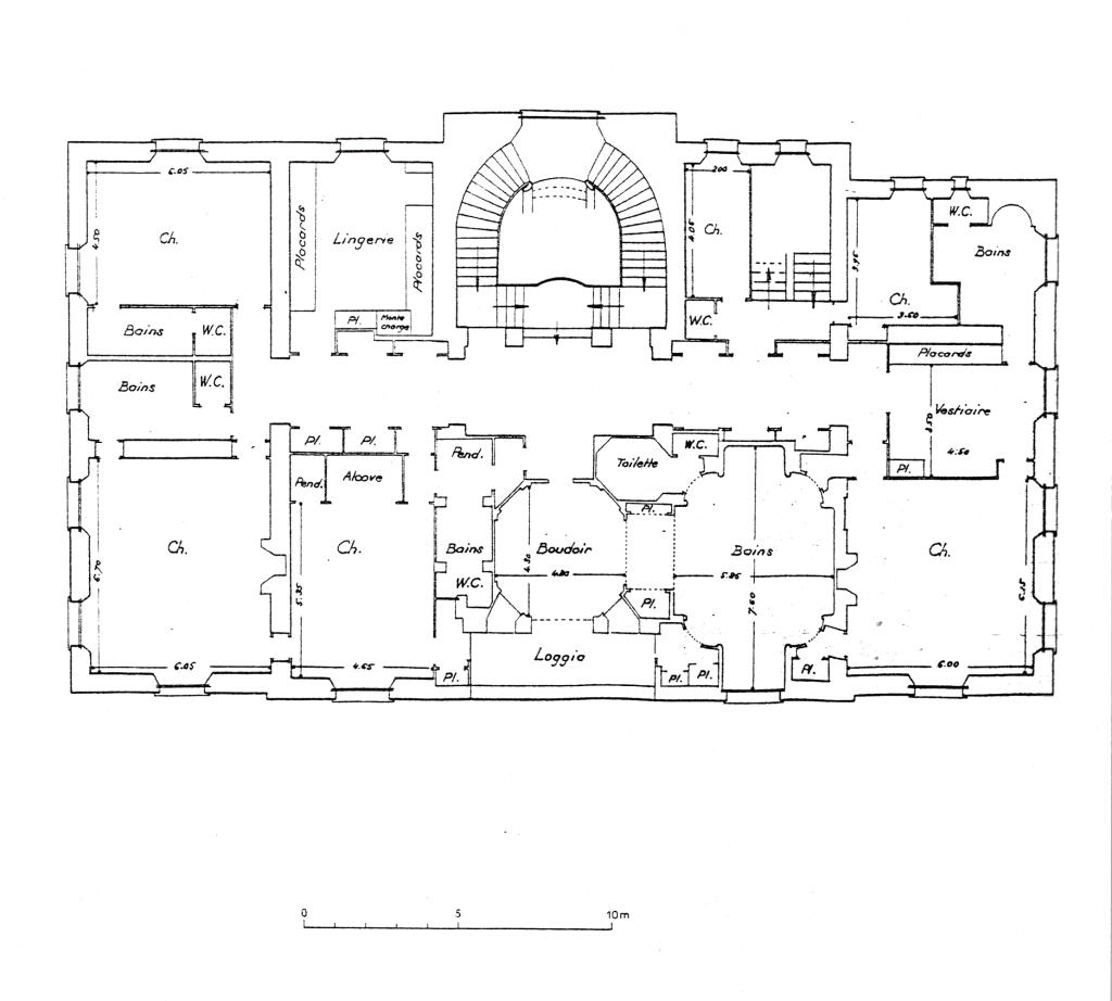 [Château Thorenc après ultimes transformations. Plans du sous-sol, du rez-de-chaussée et du 1er étage.], après 1932. Détail: plan du 1eer étage.