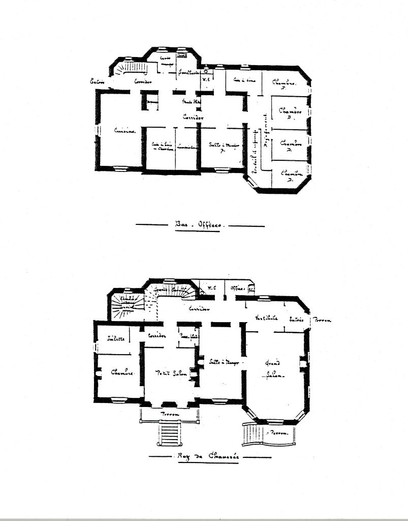 Villa Marie-Mélanie. Quartier Terrafial. Plans, [1900]. Détail : plan des bas-offices et du rez-de-chaussée.