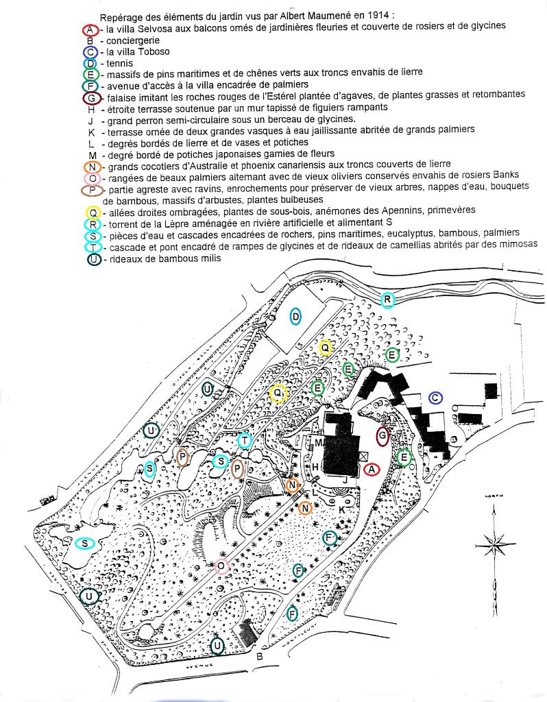 Restitution du plan du jardin, d'après un plan dressé en 1929 après intégration de la villa Toboso.