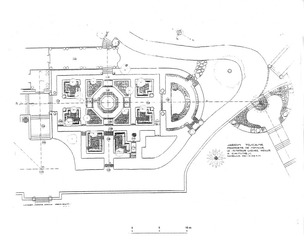 Jardin Toscane. Propriété de monsieur le sénateur Lazare Weiller à Cannes. [Plan du parterre de buis D]. 1925.