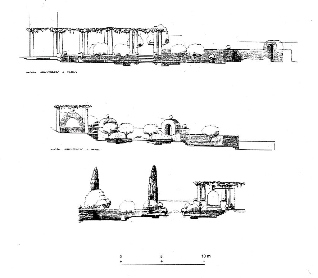 Jardin Toscane. Propriété de monsieur le sénateur Lazare Weiller à Cannes. Coupe AB. [Coupe sur le parterre de buis D]. 1925.