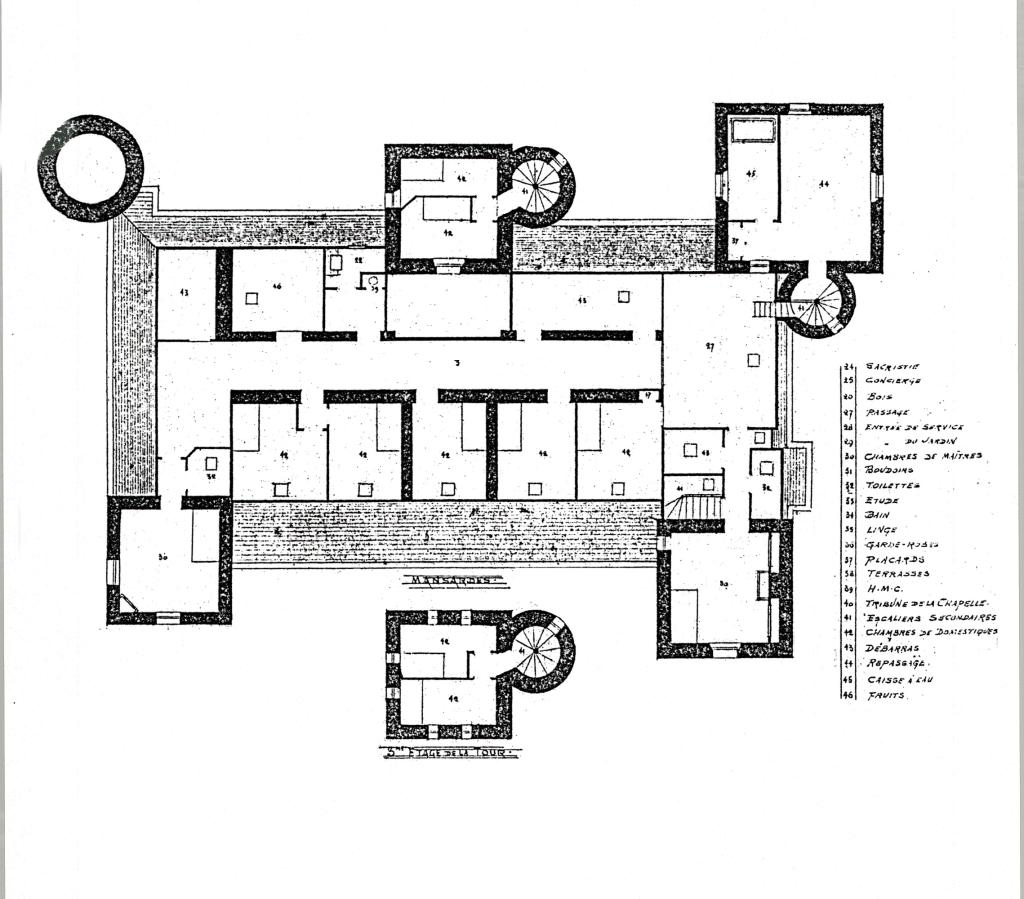 [Château des Tours à Cannes. Plan des mansardes et du 3e étage de la tour.], 1887.