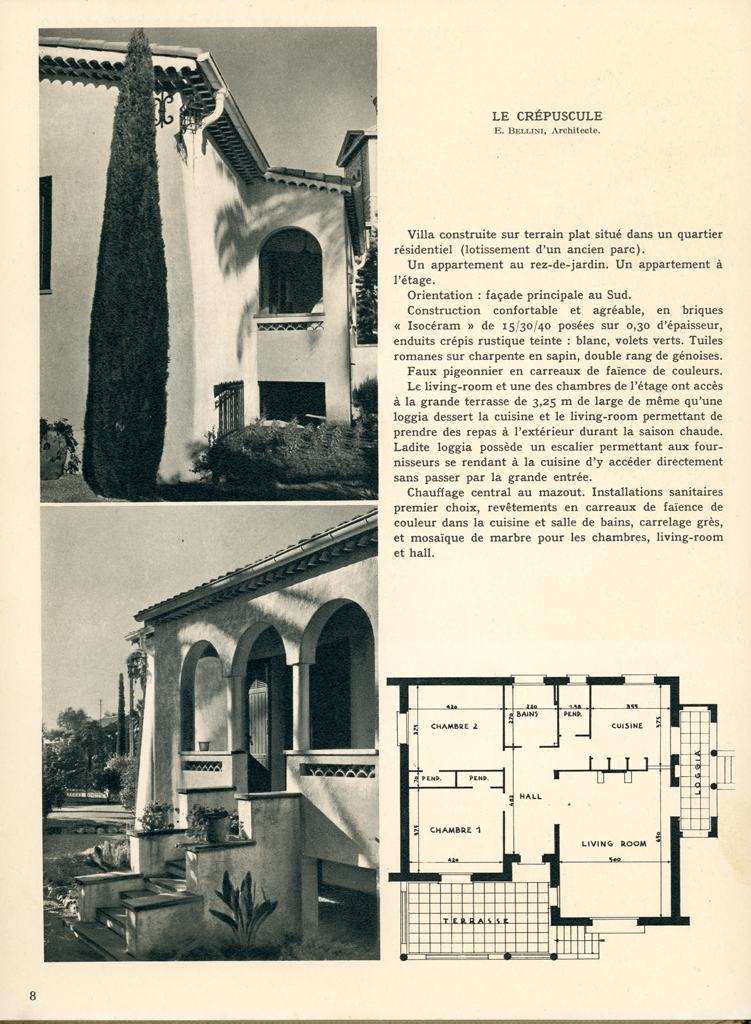 Villas méditerranéennes. Préf. d'E. Bellini. Paris : Charles Massin, sd. [vers 1960]. Page 8.