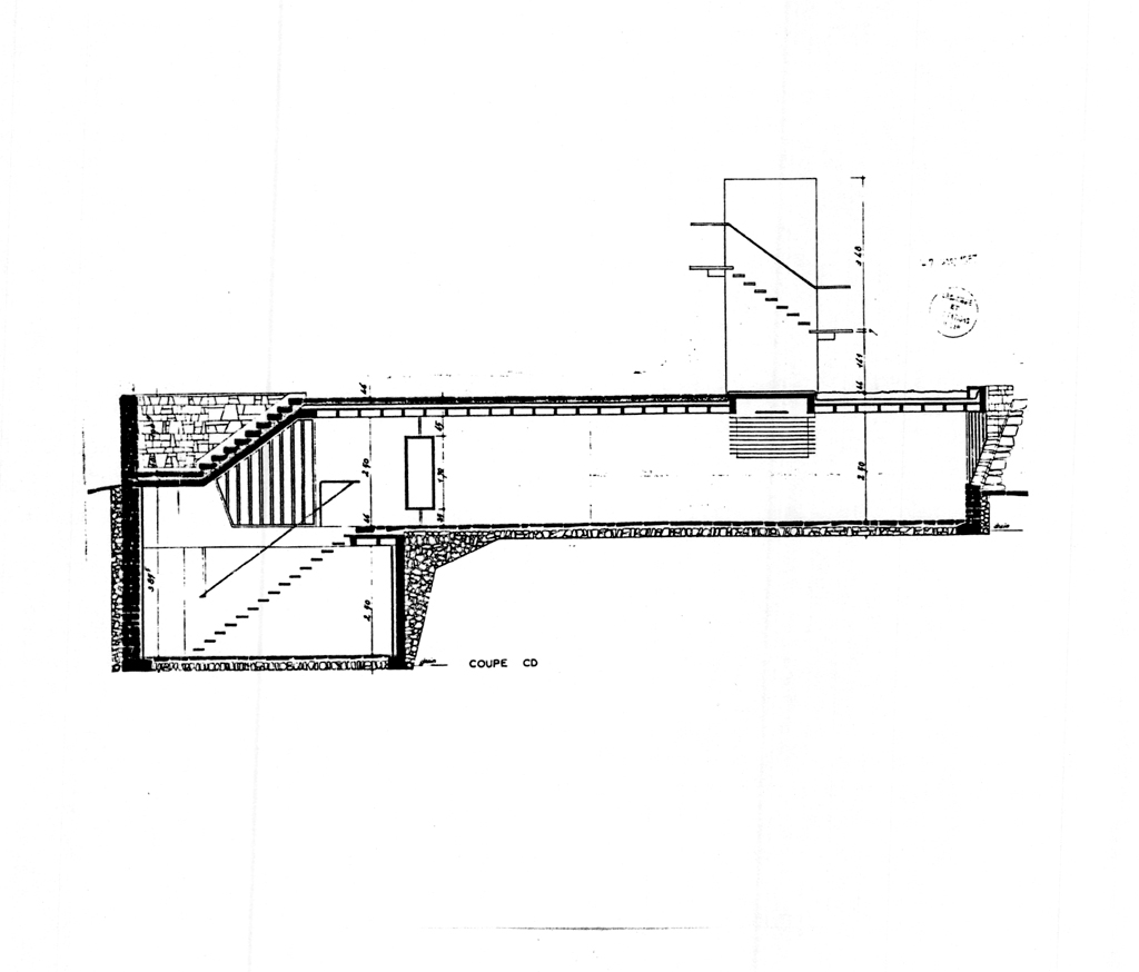 Propriété de M. Lefèvre à Saint-Clair. Projet. [Villa Le Pin Blanc. Coupe est-ouest], 1957.
