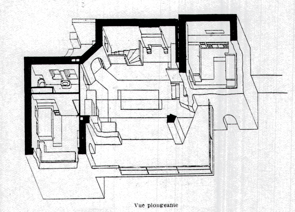Villa Lahy au Lavandou. Plans, 1926. Détail : "vue plongeante", axonométrie intérieure.