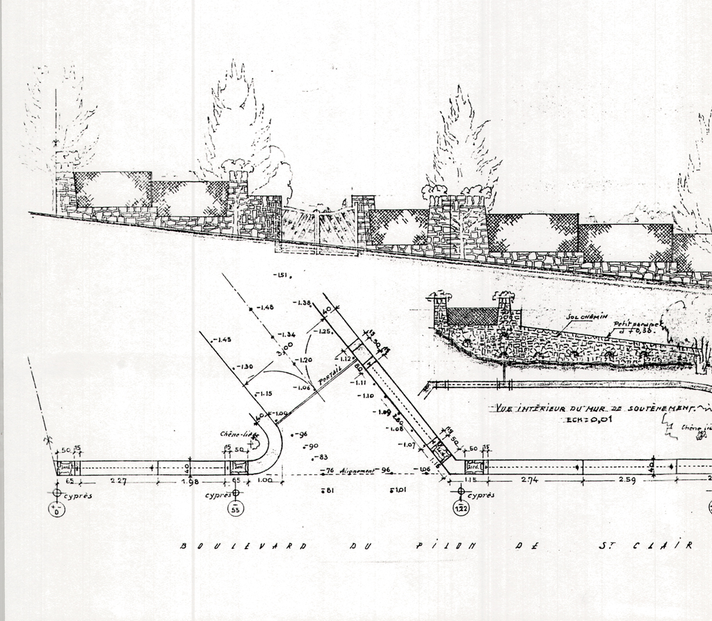 [Maison 7 avenue des Cistes au Lavandou. Elévation de la clôture du jardin.], 1959.
