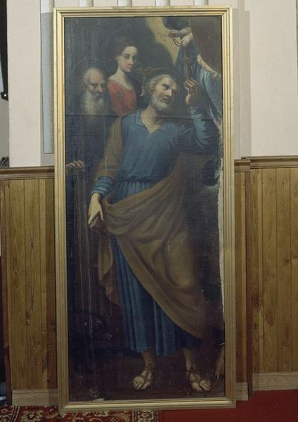 Tableau : Remise des clés à saint Pierre par la Vierge à l'Enfant, en présence de sainte Lucie et de saint Antoine abbé