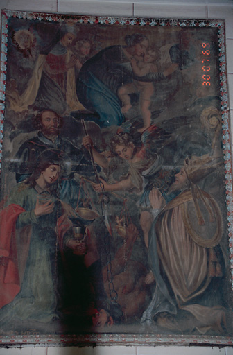 Tableau d'autel : Notre-Dame des grâces, saint Roch, saint Jean l'évangéliste, saint Michel, saint Mamilien