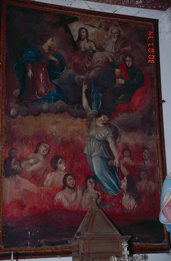 Tableau d'autel : Intercession de la Vierge et de saint Jean l'Evangéliste auprès de la Sainte Trinité en faveur des âmes du Purgatoire