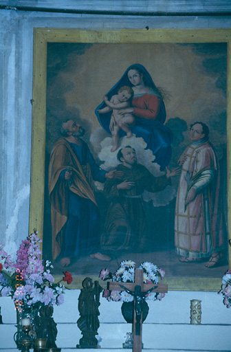Tableau d'autel : Apparition de la Vierge à l'Enfant à saint Pierre, saint François d'Assise et saint Césaire