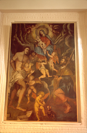 Tableau d'autel : Apparition de la Vierge à l'Enfant à saint Roch et à saint Sébastien