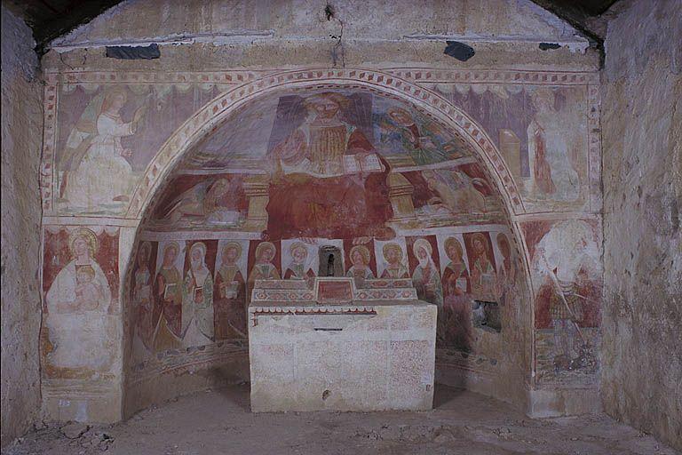 Peintures monumentales : Le Christ en Majesté entouré du Tétramorphe, Les Apôtres, L'Annonciation