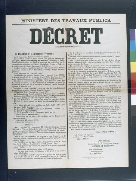 Vue d'ensemble de l'affiche de la concession de Vezzani.