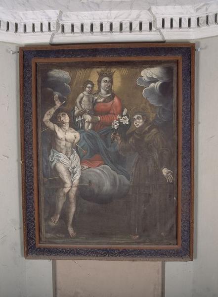 Tableau d'autel : Apparition de la Vierge à l'Enfant à saint Sébastien et à saint Antoine de Padoue